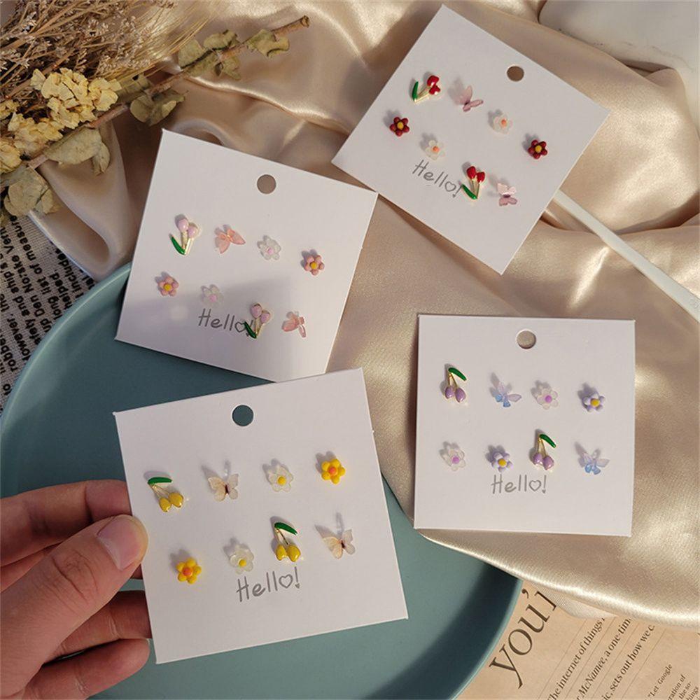 Nanas 8 Pcs/SET Kupu-Kupu Bunga Anting Elegan Wanita Pesta Perhiasan Mini Studs Earrings