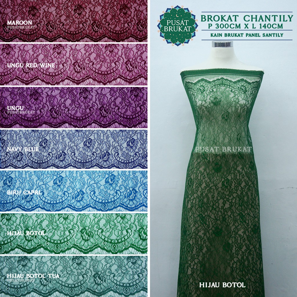 KAIN BROKAT SEMI PRANCIS PANEL SANTILY  / BRUKAT CHANTILY, P 300CM X L 140CM [harga per potong}