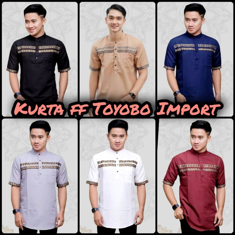 Baju Koko Kurta ff Toyobo Import Super Premium Size M L XL Koko Kurta Santri Putra Atasan Muslim Pria Koko Lengan Pendek