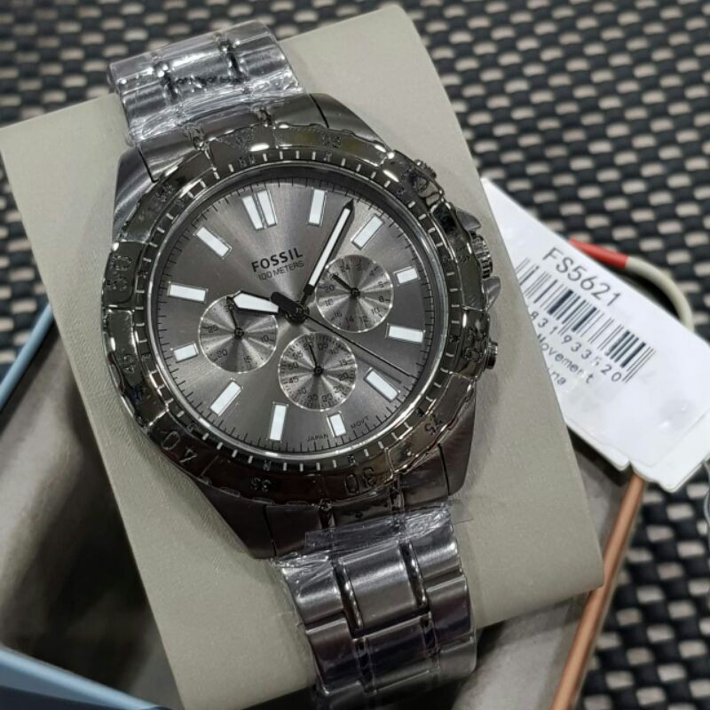 Fossil FS5621-FS5622 Chrono On All Stainless Steel 45mm Jam Tangan Pria Bergaransi