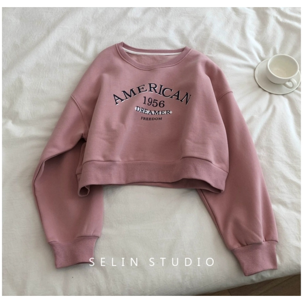 BEFAST - ZSO OOTD Sweater Crop DAOYA / SWEATER 1956 AMERICAN DREAMER FREEDOM / Atasan Lengan Panjang / Sweater Crop Keluaran Terbaru 2022 / Fashion Casual Wanita / Sweater Cop Modis