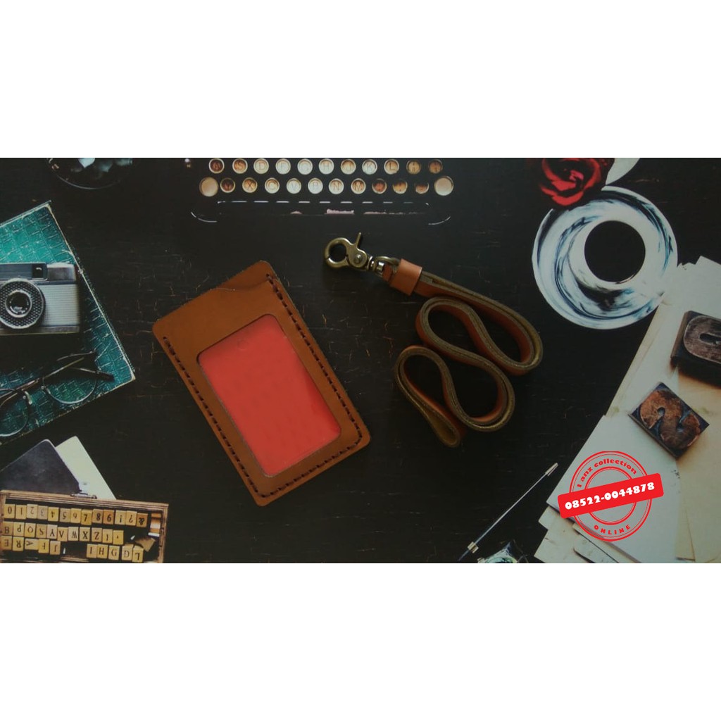 

Gantungan Name tag kulit asli unik simpel warna Coklat