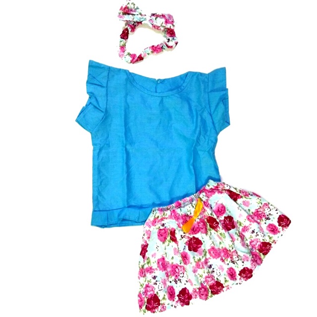 Set rempel ruffle rok bayi free headband untuk 0-4 tahun nablfashion