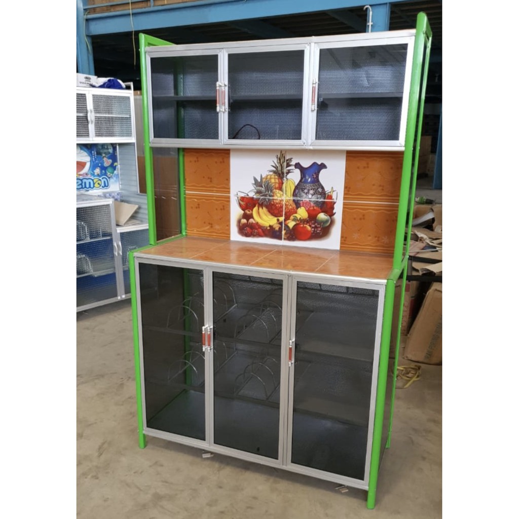Rak piring 3 pintu aluminium keramik ukuran 120 ready makassar murah promo lemari rak dapur lemari