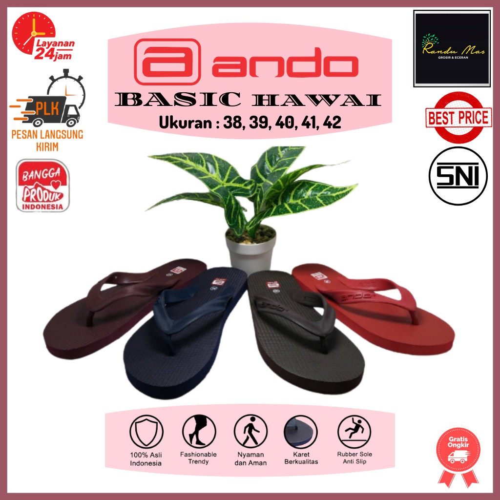 Ando Hawai Basic Sandal Fashion Trendy Pria Dewasa Ando Original Termurah
