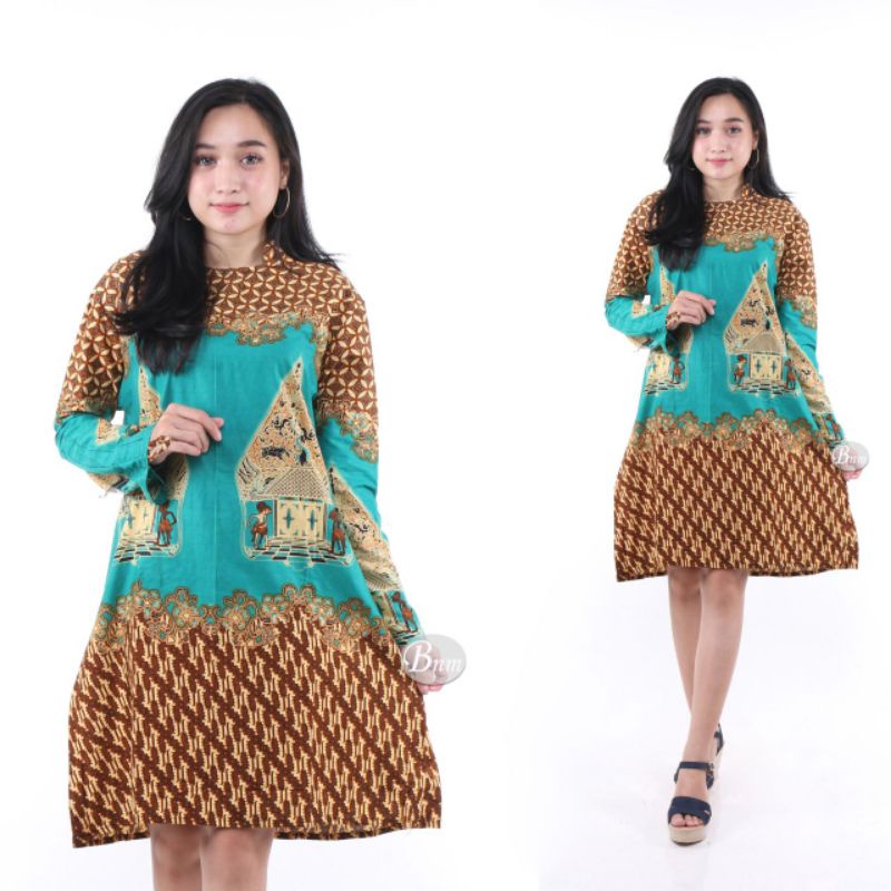 Kemeja batik Wanita Tunik Motif wayang toska