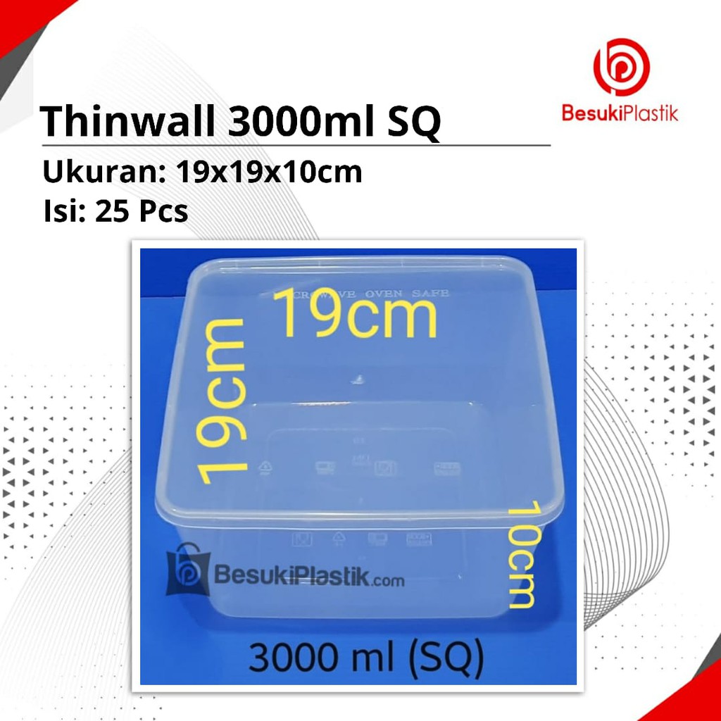 Thinwall 3000ml SQ / Thinwall Box 3000ml Bening / Kotak 3000ml / Box Makanan 3000ml Persegi