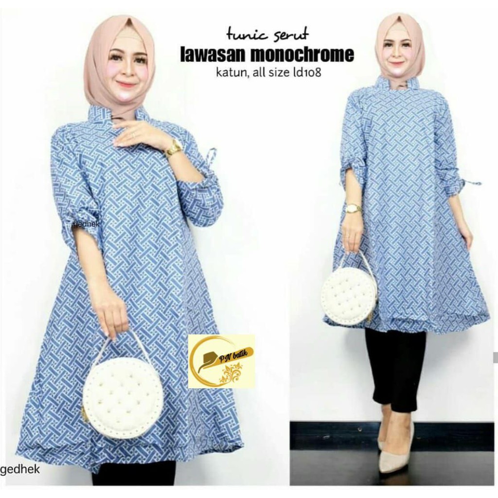 TUNIK BIRU, PAKAIAN BATIK WANITA, BAJU BATIK, SERAGAM KANTOR, SERAGAM BATIK #terbaru #top-BIRUNAN: 08