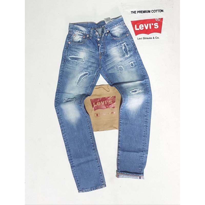 Celana Jeans Pria LEVIS 505 Original Japan Sobek Slim Straight Denim Corvus Premium COD
