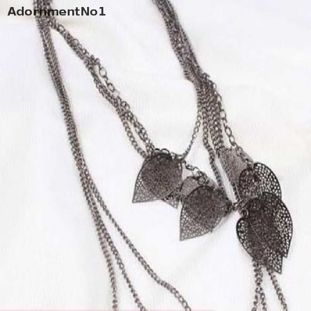 (AdornmentNo1) Kalung Rantai Panjang Multisusun Pendan Daun Gaya Retro Boho Untuk Wanita Charms