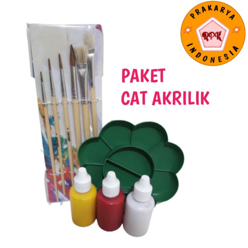 

Paket cat akrilik 50ml 3btol | palet dan kuas isi 6
