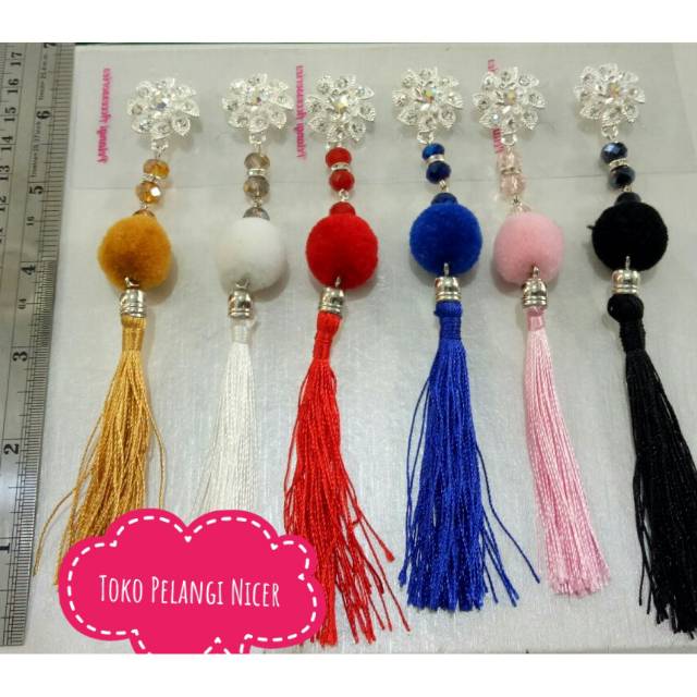 Bros Dagu Murah / Bross Hijab Tassel Kristal Pompom/Bros hijab Kekinian Tokopelanginicer