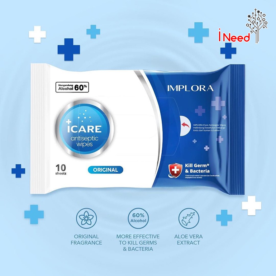 (INEED) IMPLORA ( Tissue Basah) I CARE ANTI SEPTIC WIPES 50 SCEETS