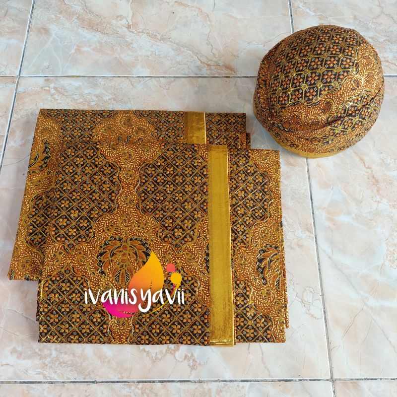 1Set Jarik + Blangkon Pengantin, Motif Buntal Melati