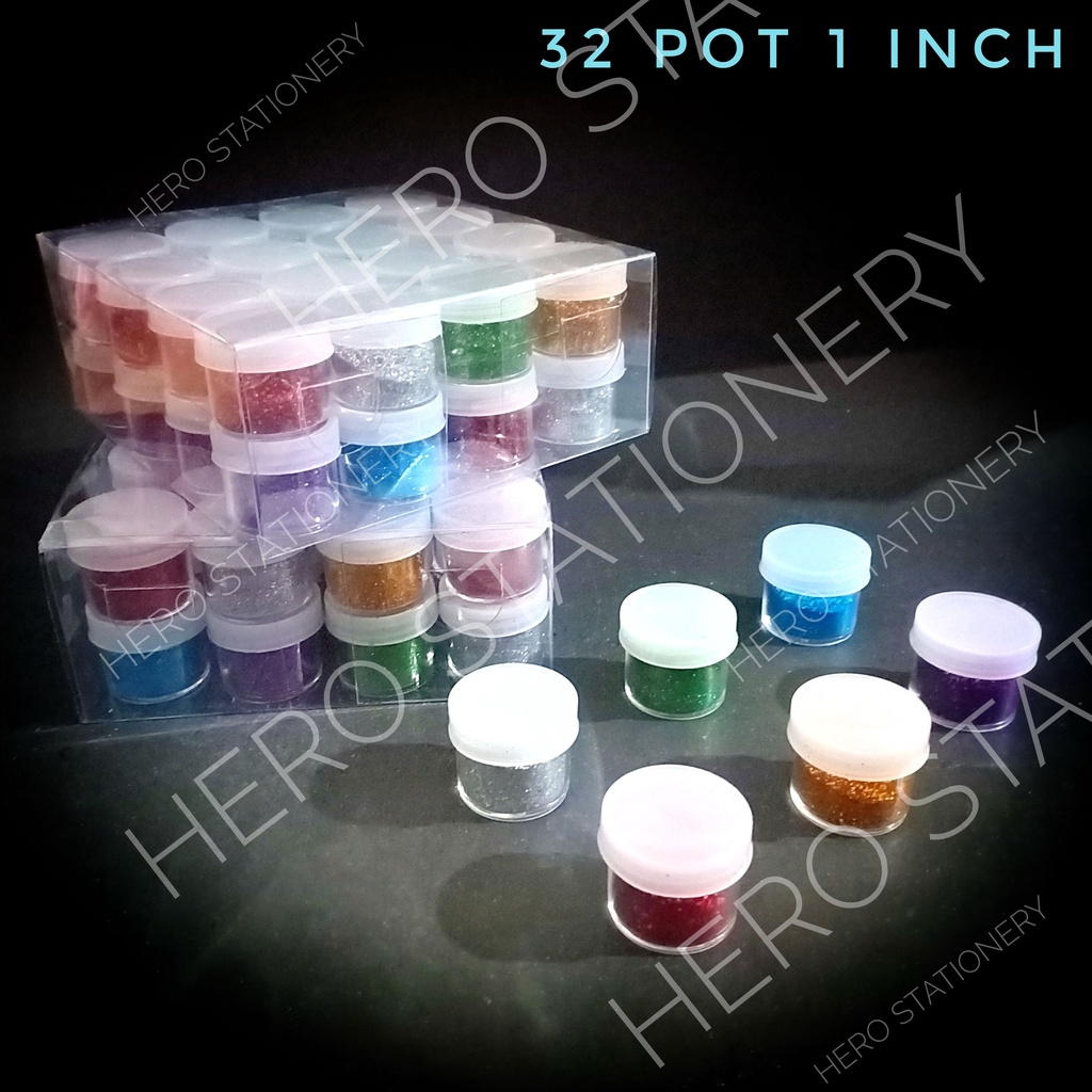 

Glitter powder serbuk bubuk set warna warni mix 32 pot