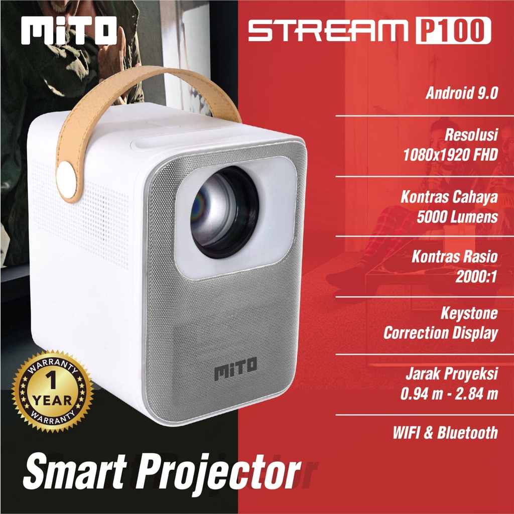 MITO Smart Projector Stream P100 Android 9.0 Wifi Bluetooth Proyektor