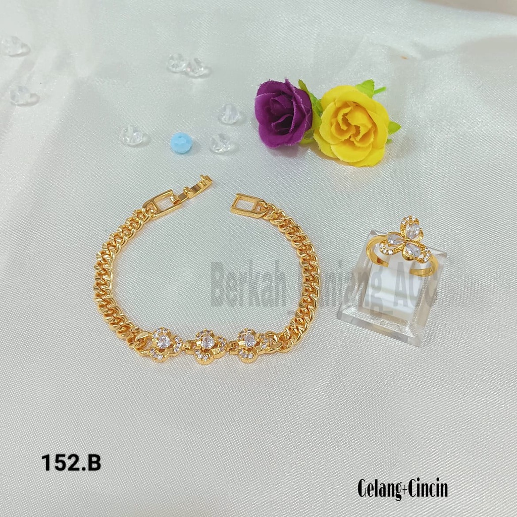 GELANG+CINCIN KLOPAK 3 DIAMOND SUPER ELEGAN KOREA PERHIASAN ANTI KARAT DAN ANTI LUNTUR