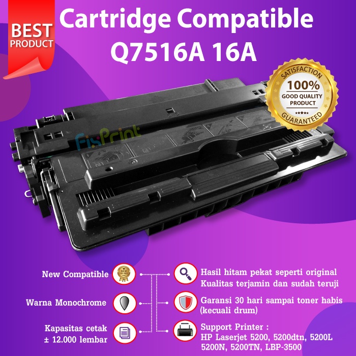 Cartridge Toner Compatible HP Q7516A 16A Printer Laserjet 5200 LBP3500