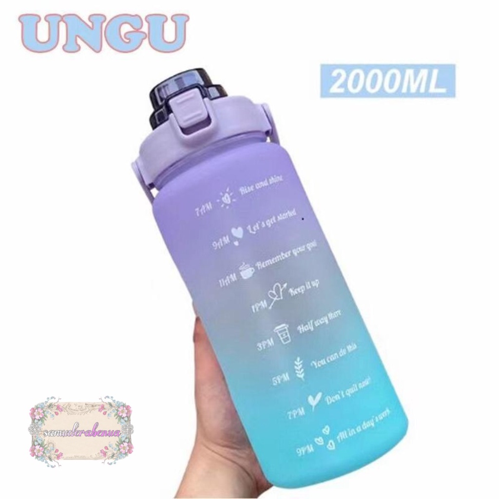 RT61 botol minum tumbler korea warna gradasi pelangi penanda waktu ukuran besar 2 liter 2000ml 2l SB3297