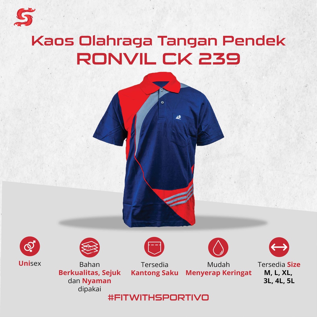 Sportivo Ronvil Kaos Olahraga Polo Kerah Tangan Pendek CK 239 Pria Wanita
