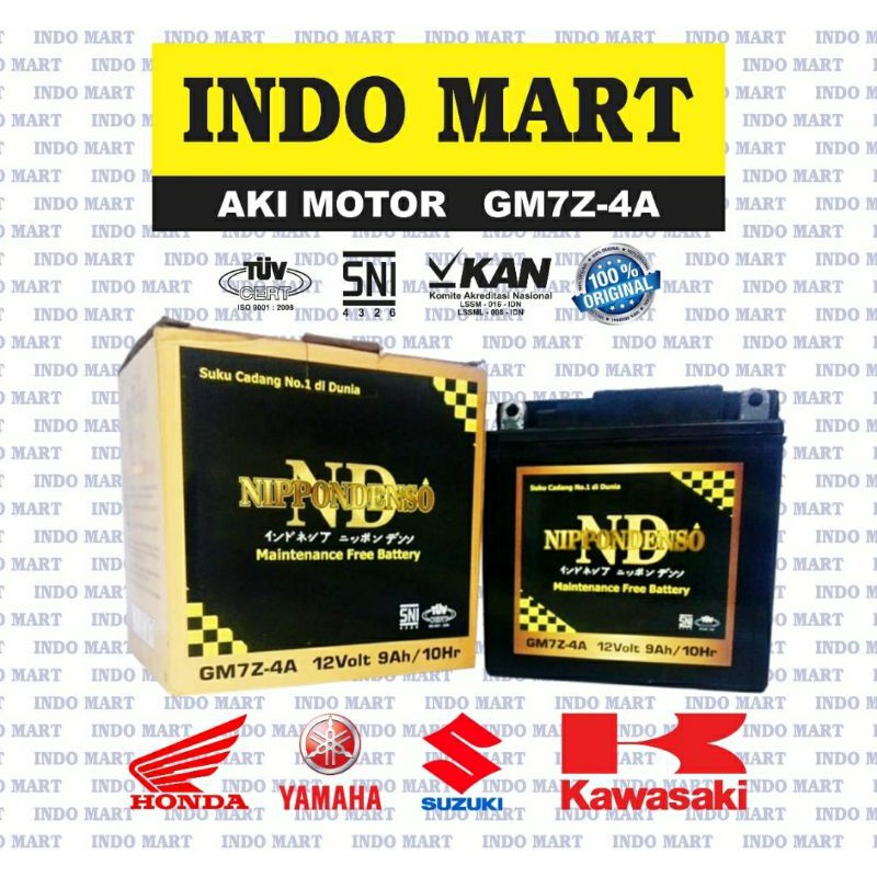 Aki Motor Kering ND Nippondenso GM7Z-4A GM7Z4A 9Ah 9 Ah MF Thunder (GM7Z4A)