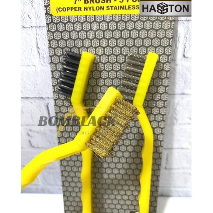 HASSTON Sikat Kawat Mini Set 3 pcs Anti Karat Kuningan Baja Nilon