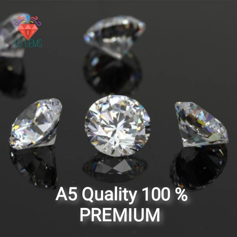 A5 Quality 3.0 - 4 MM (3pcs) Berlian Cubic Zirconia Round White Putih - Heart Arrow Cut Ori