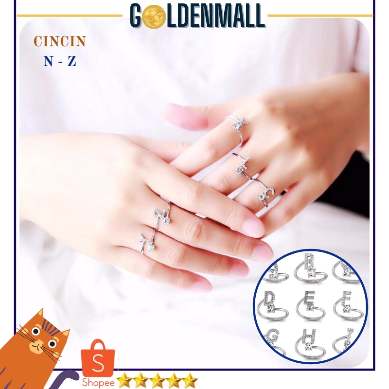 GM390 COD Huruf Inisial N - Z Cincin Permata Wanita 26 Gold dan Silver Murah Produk Import