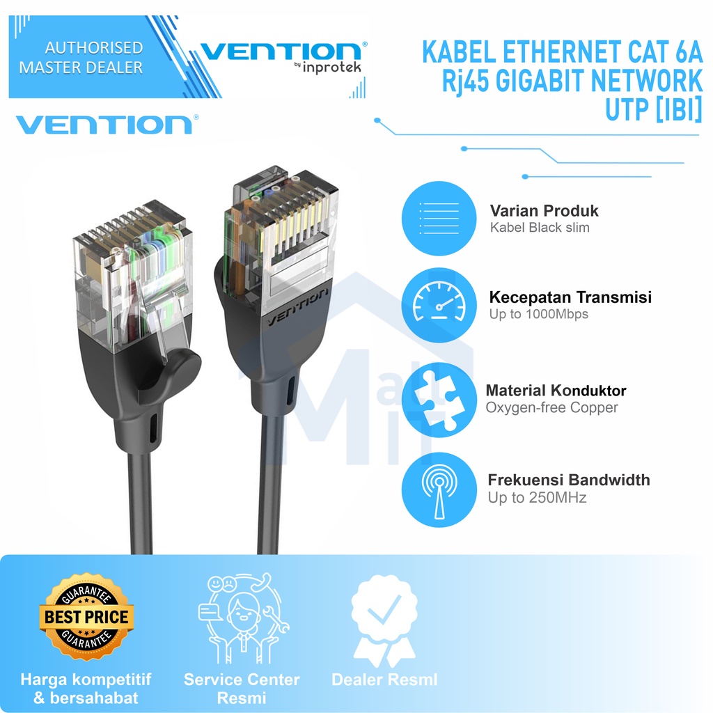 ( Bisa Cod ) Vention Kabel Lan Ethernet Cat 6a RJ45 Gigabit LAN UTP 10Gbps IBI