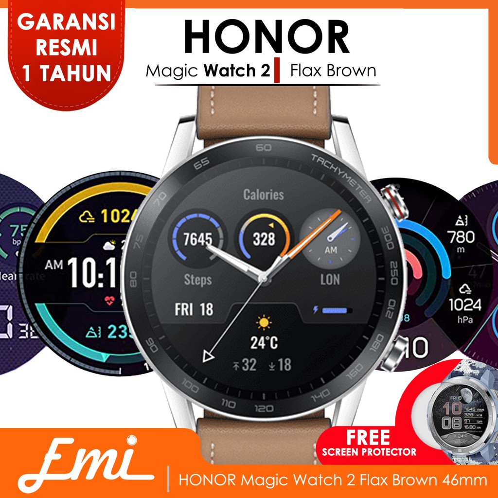 HONOR Magic Watch 2 Flax Brown 46mm + Rubber Strap Black Jam Tangan