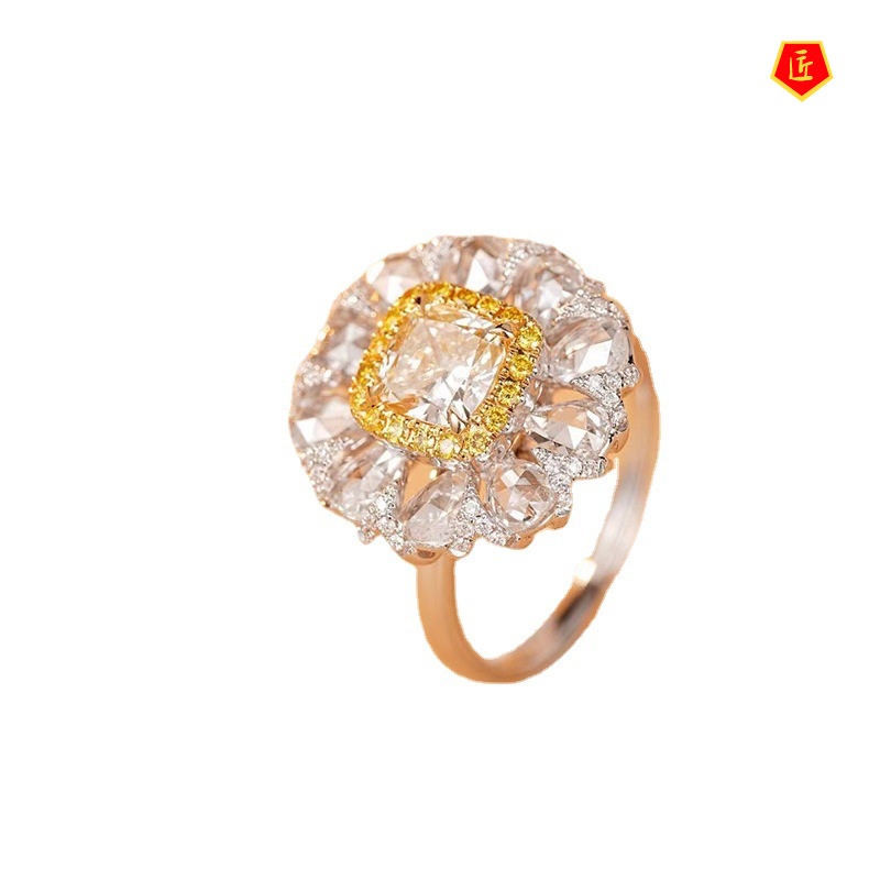 [Ready Stock]Elegant Luxury Full Diamond Yellow Diamond Ring