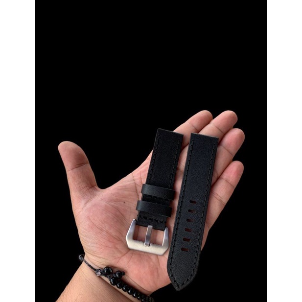 Strap Tali Jam Tangan Kulit Sapi Asli Hitam Full hitam