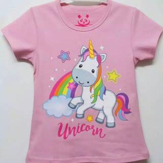 1 6T Baju  Kaos  anak Karakter perempuan Unicorn rainbow  