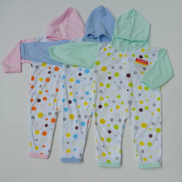 Baju kodok / sleepsuit / Jumper Panjang Bayi Motif &quot;Polkadot&quot; Kaki Buka Dapat 3 Pcs