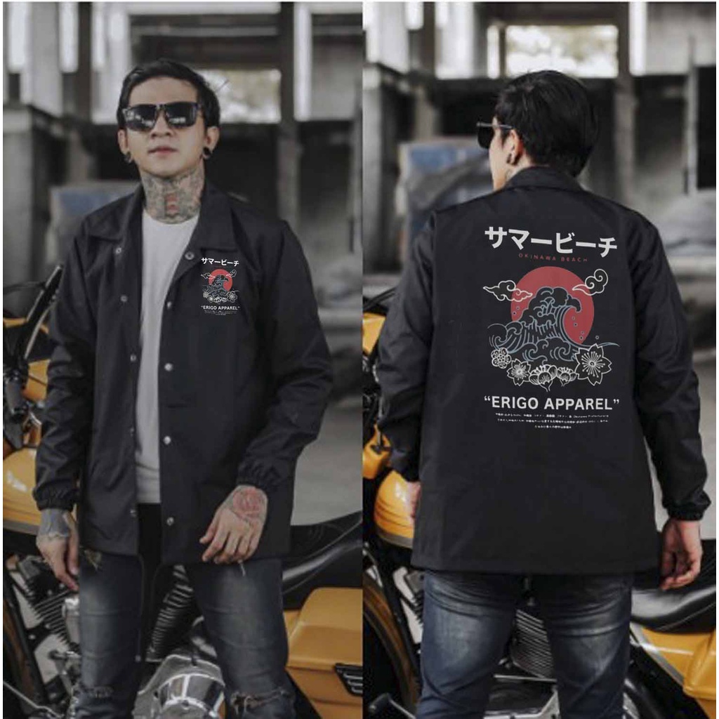 Coach erigo Jacket remaja Apparel NAGA jepang jaket pria wanita jacket murah distro remaja kekinian terbaru jeket perasut-OMBAK HITAM