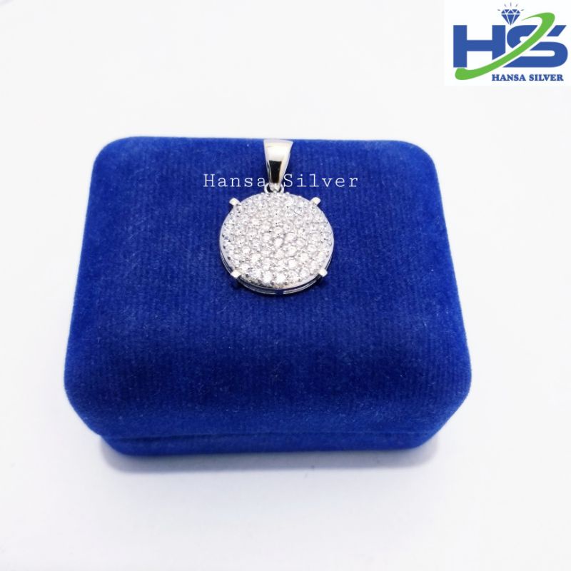 Liontin Perak Silver Asli 925 Lapis Emas Putih Model Bulat - Perhiasan Perak Wanita