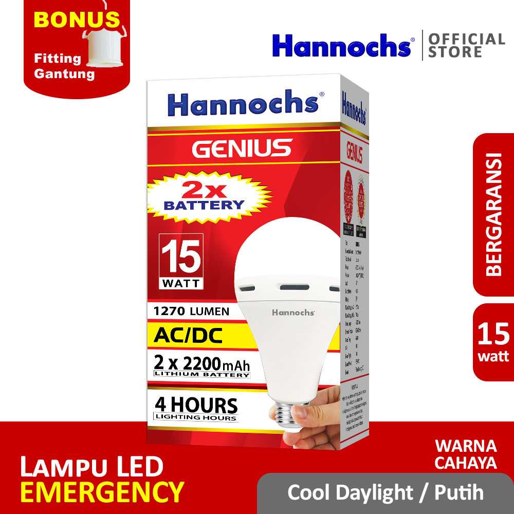 Hannochs Emergency GENIUS 15 watt CDL 2 pcs - Putih - Paket Murah