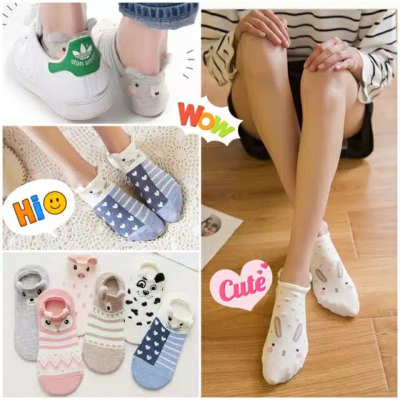 Kaos Kaki Ankle Motif Lucu Bahan Lembut Hangat / Kaos Kaki Wanita Motif Hewan Anti Slip 10025