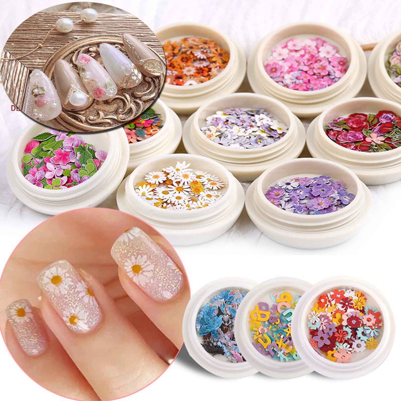 50 Pcs Stiker Nail Art UV Gel Polish Desain Bunga Kering 3D Aneka Warna Untuk Dekorasi Manicure