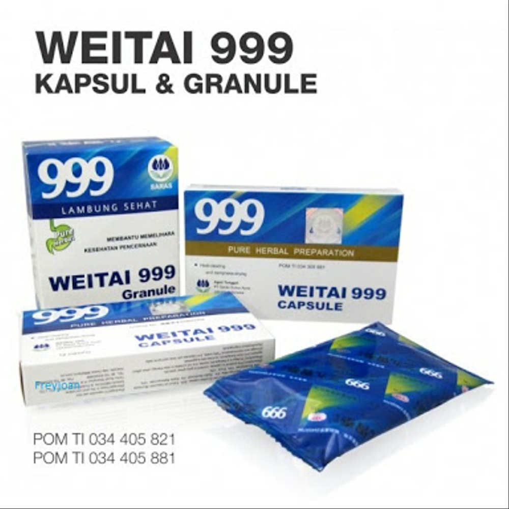 

WEITAI 999 Granule 20 Gr 6's, WEITAI 999 Capsule 12's - Mengobati Asam Lambung, Kembung, Perut Panas