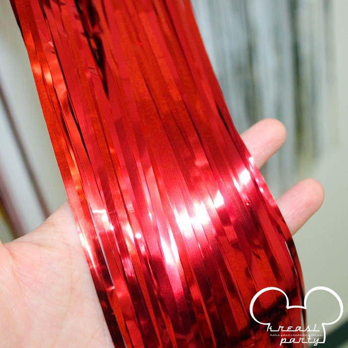 Tirai Foil Merah / Back Drop Rumbai / Tirai Rumbai / Back Drop