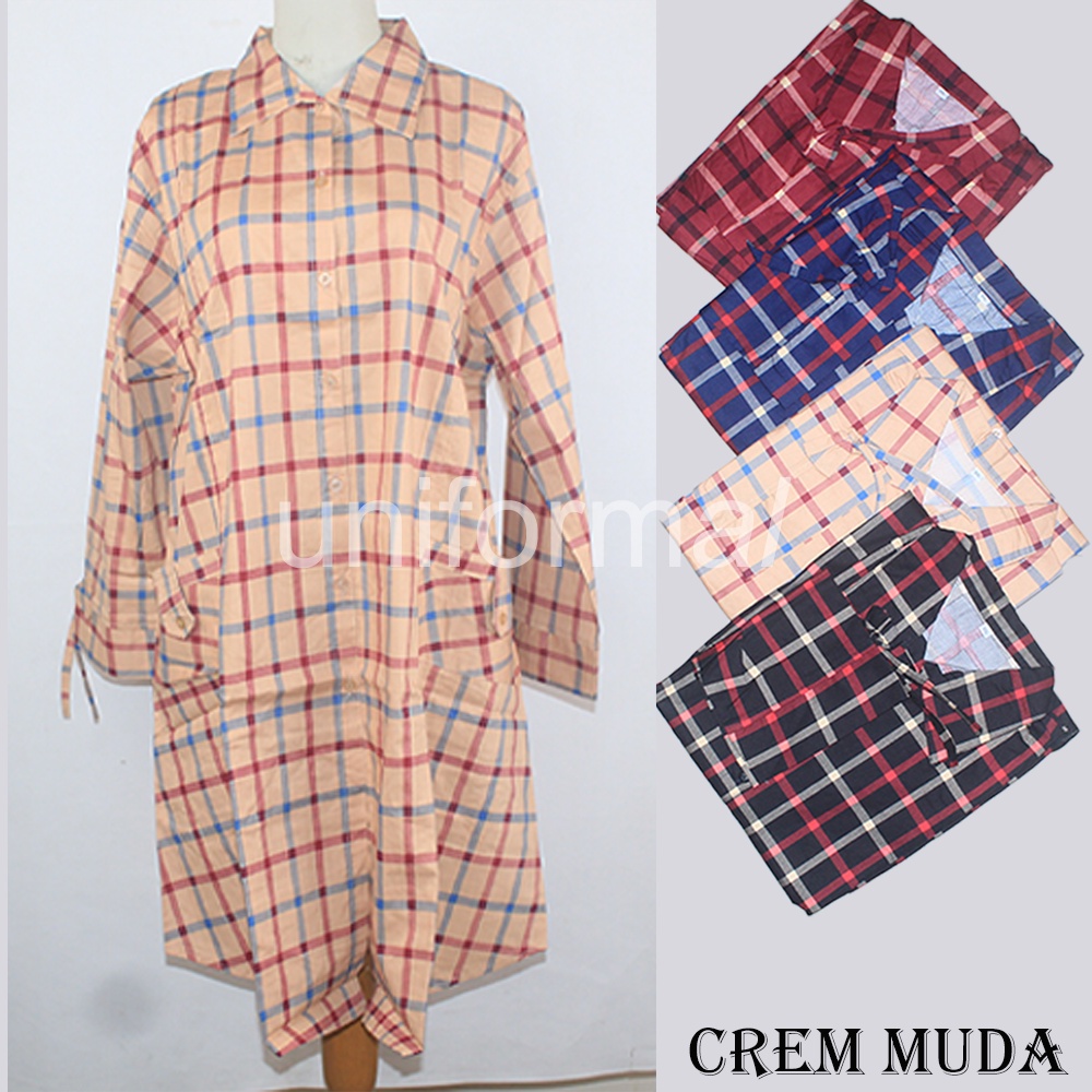 BLOUSE / TUNIK / KEMEJA WANITA / MOTIF KOTAK LENGAN 7/8 STANDAR DAN JUMBO / LONG TUNIC / MODEL TERBARU / BBERRY / TALI LENGAN / KEKINIAN / MURAH TERMURAH / Kemeja Panjang Wanita Casual / Hem kancing flow Rose / Tunik kyoko BBR kotak Square Bordir