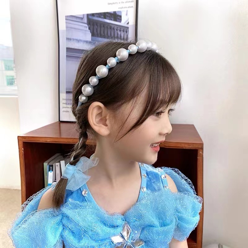 (Hello Girl) B11 Bandana Mutiara Pita Tulle Panjang Bisa diikat Gaya Korea Bando Anak Import