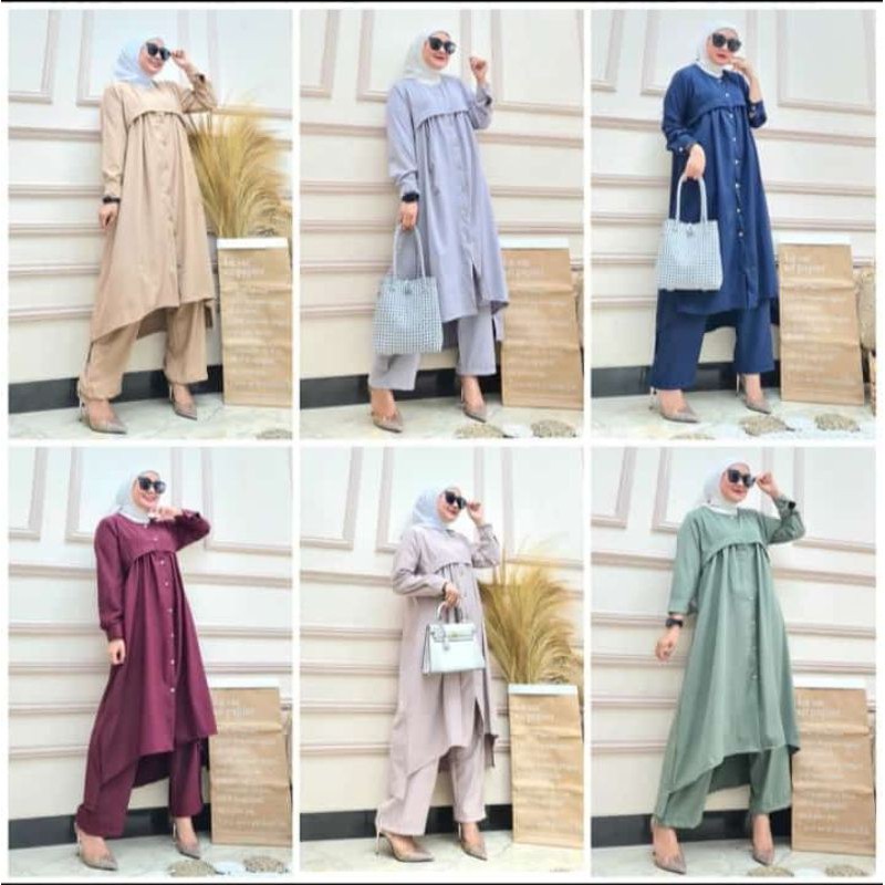SETELAN CELANA DAN LONG TUNIK BUSUI/PAKAIAN WANITA KANCING/BAJU SETCEL LD 120/ONESET RAYON BUSUI