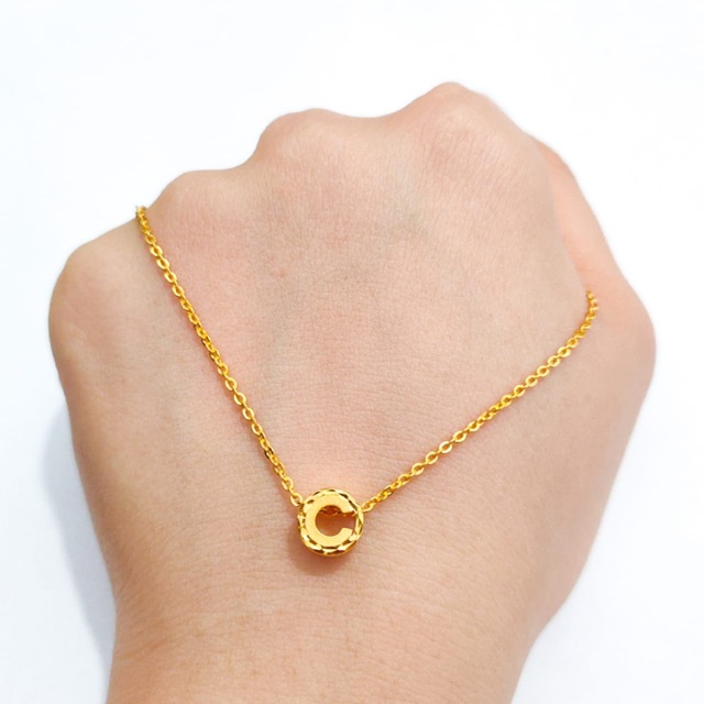 Set Kalung dan Liontin Huruf C Elegant Emas Asli