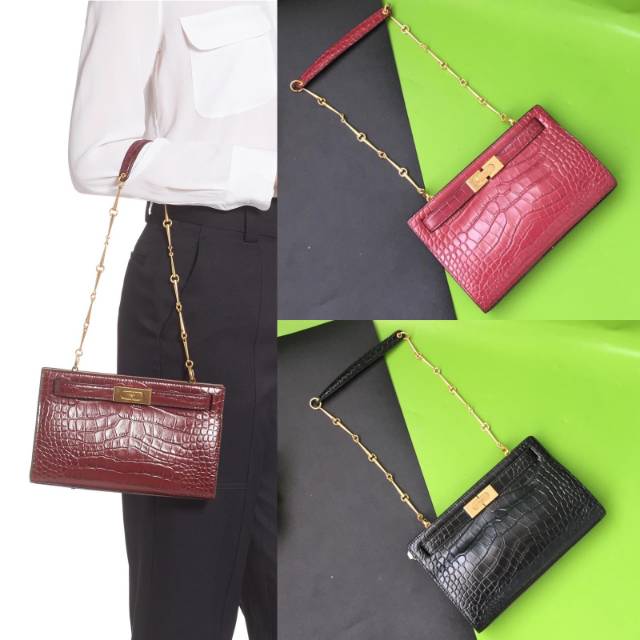 Tory Burch Mini Lee Radziwill Embossed Clutch Bag leather tas original authentic asli