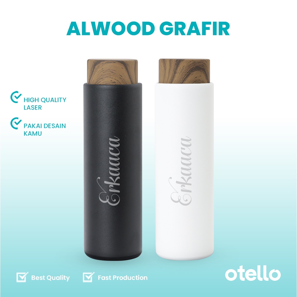 Otello - Custom Tumbler Alwood Botol Minum 400ml Tutup Kayu Grafir Tambler Tumblr  Wooden Premium Tamblr