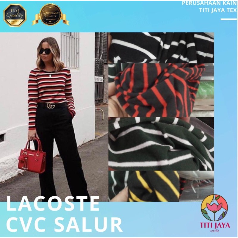 Baru! CVC Lacoste Salur Kiloan / Kain Kaos Stripe / Stripes / Motif Garis