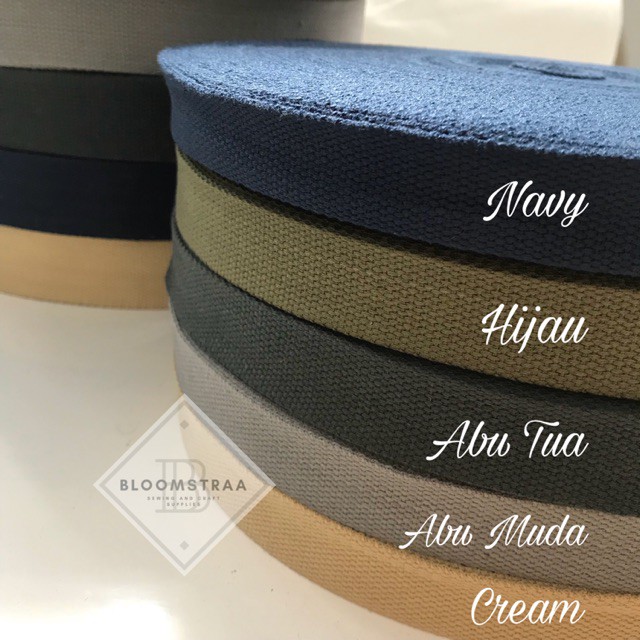 Potongan Webbing Katun Import 25mm 2.5cm Ukuran Tanggung Cotton webbing