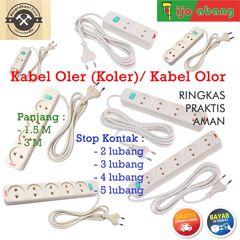 Kabel Oler Olor Koler Listrik Sambungan Perpanjangan panjang 1.5M 3M isi Stop Kontak 2 3 4 5 Lubang dengan Saklar Tombol on off dan di lengkapi lampu indikator